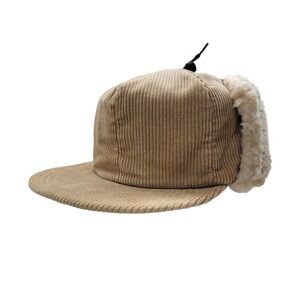 Vintage Corduroy Trapper Hat Sherpa Lined Ear Flaps Insulated Hunting Cap Size L
